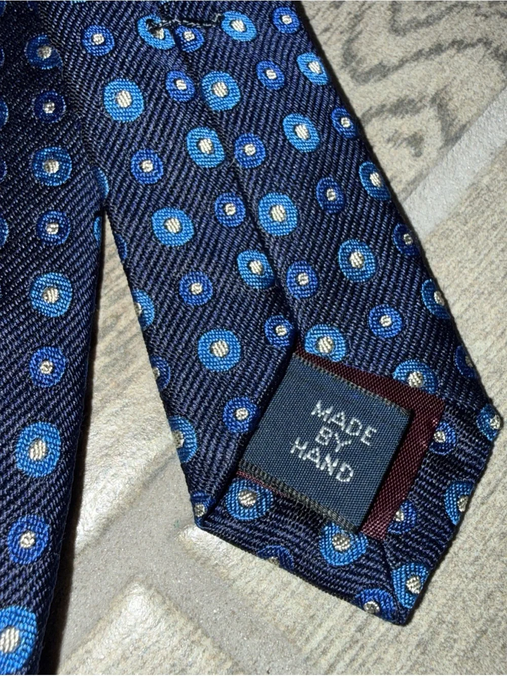 Polo Ralph Lauren Mens Silk Tie Navy Blue White Dotted Made‎ in USA Classic